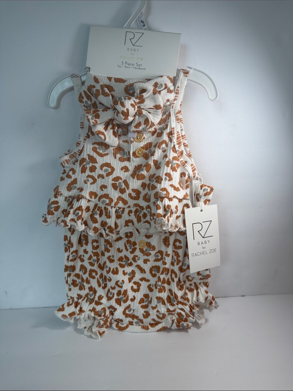 Rachel Zoe Cream and Tan Leopard Ruffle Tank Romper